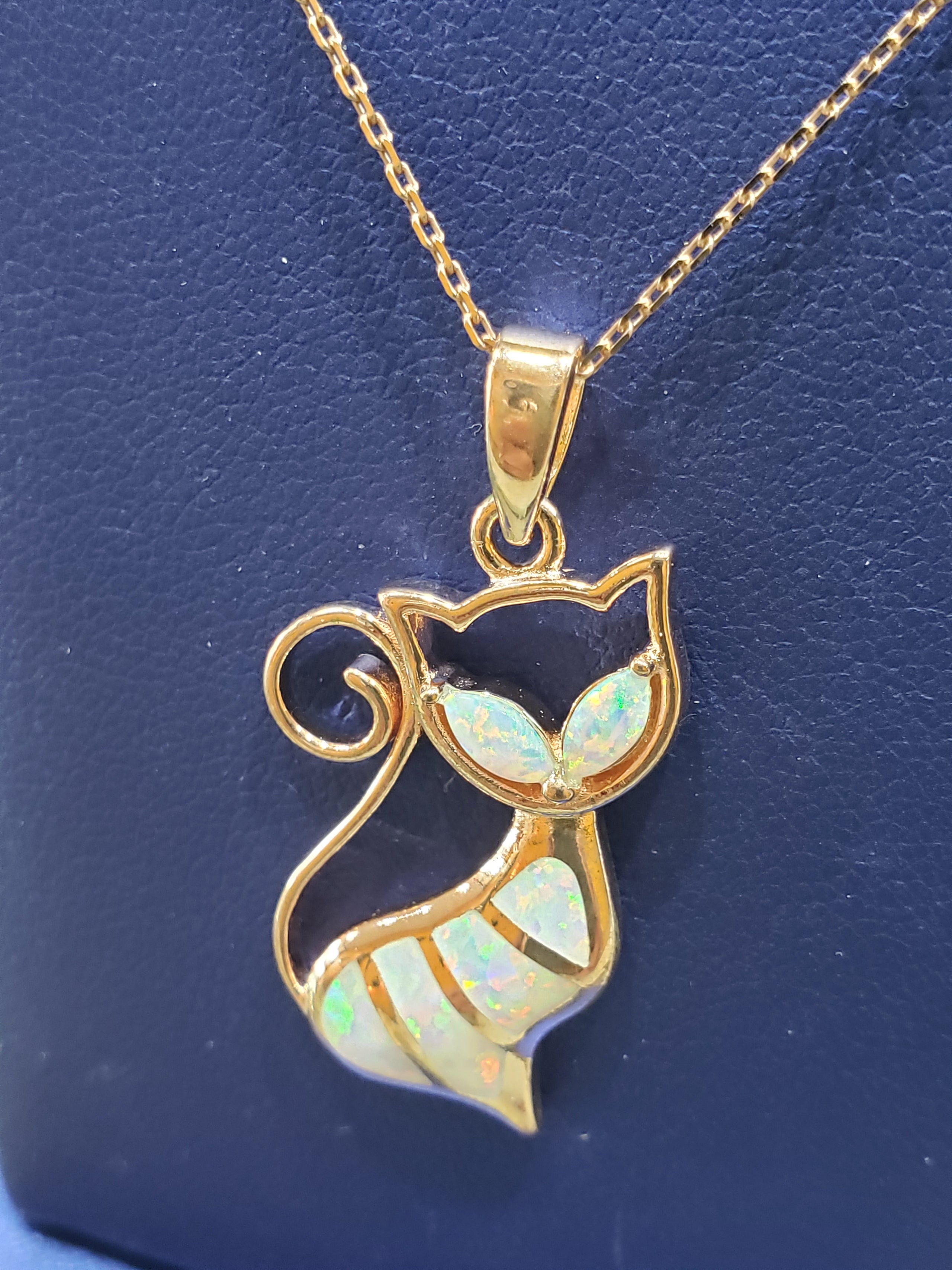 STERLING SILVER WITH 14K ROSE GOLD RHODIUM AND OPAL CAT PENDANT